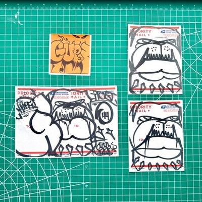 Guezr Guez Guezer San Francisco Bay Area graffiti stickers hand drawn usps label