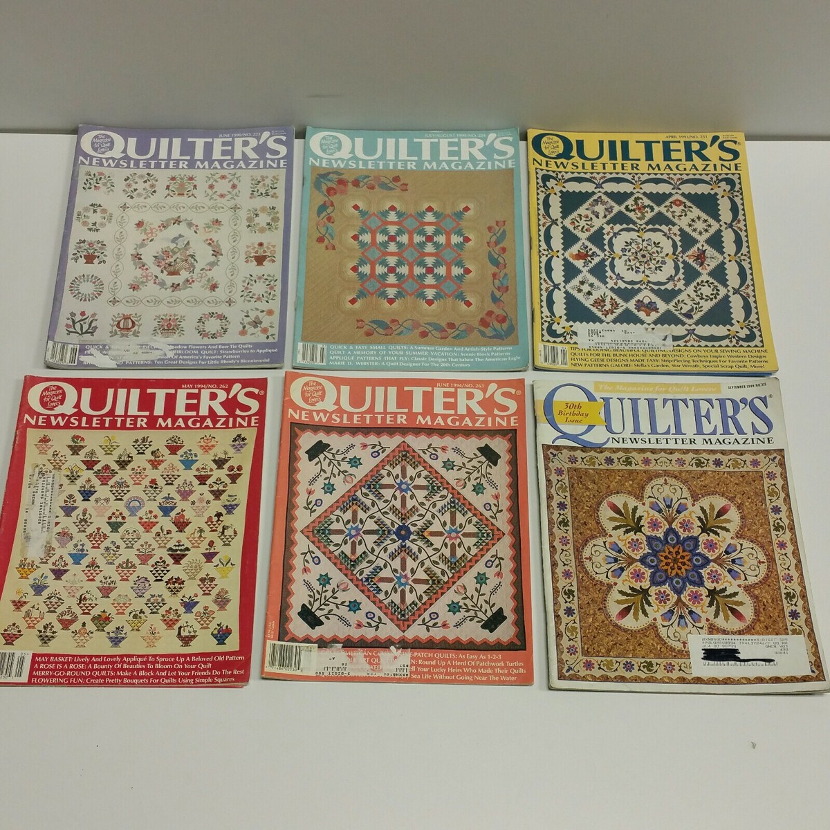 QUILTER'S NEWSLETTER Magazines Lot of 6 Vintage 1990/1993/1994