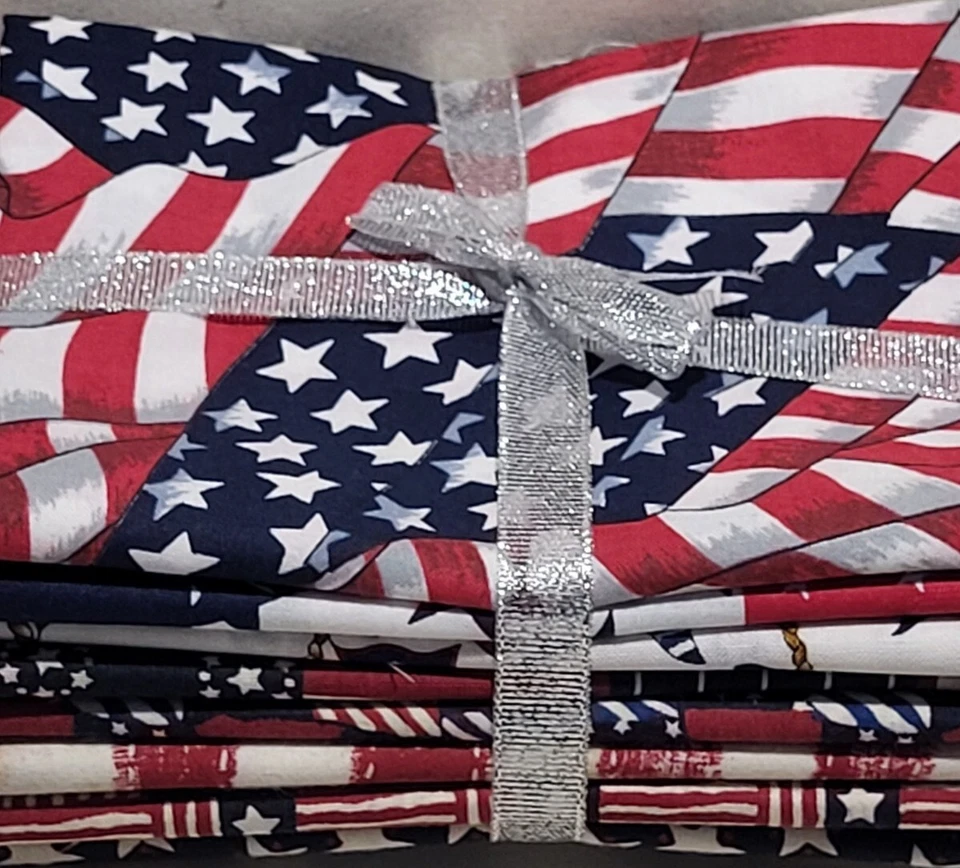 8 Patriotic Fat Quarters Americana Bundle Precut Cotton Red White Blue Quilting  - Image 3 of 4