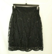 Claudio Milano Women's Black Beaded Lace Skirt Evening Party