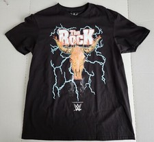 The Rock Mens Tee Shirt Sz L Black WWE Wrestling Brahma Bull Skull NWOT