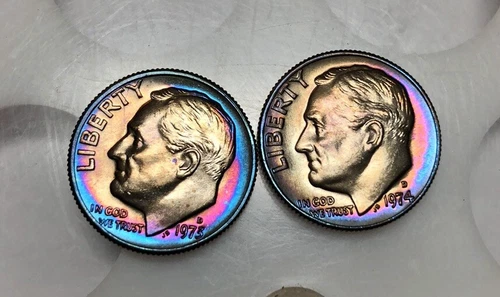 Roosevelt  Dimes Mixed Dates Lot of 2 Rainbow Toned BU Free Shipping