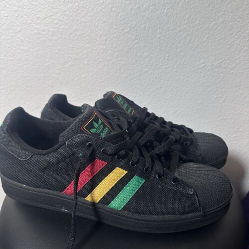 Adidas Cáñamo Rasta Negro Zapatos Talla 13 EE. UU. Rojo Dorado Verde Arte No. 115683 - Imagen 4 de 8