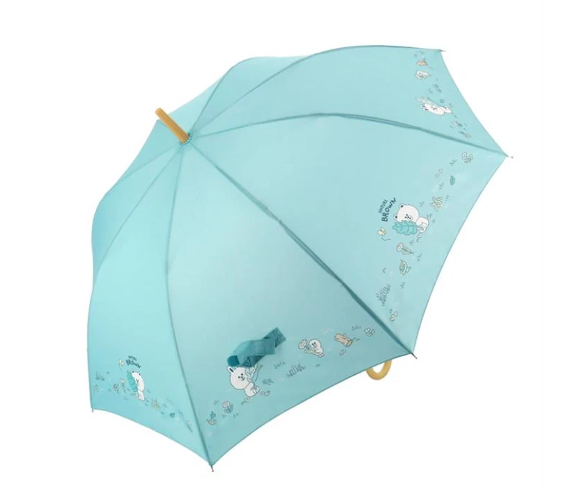 Line Friends Brown on Green Nature Border Blue Long Umbrella