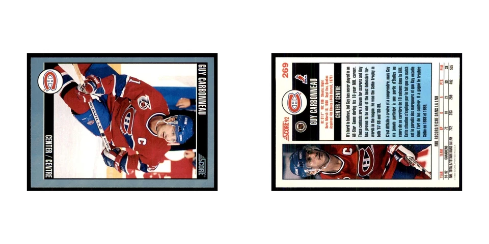 1992 Score Canadian Guy Carbonneau Montreal Canadiens #269 - Image 3 of 3