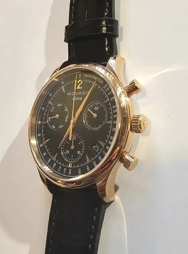 Movado Heritage Circa Watch With 43mm Black Chronograph Face &Black