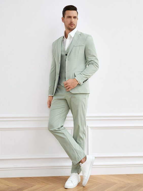 Light Green Piece Coat Pant Latest Design 2018 Men's Suit Light