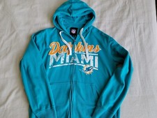 NFL Womens M Hoodie Miama Dolohins Full Zip Embroidered Pockets Teal Orange EUC