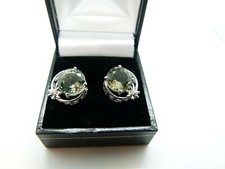 Gemporia 8.10cts Prasiolite & White Zircon Sterling Silver Stud Earrings - NEW