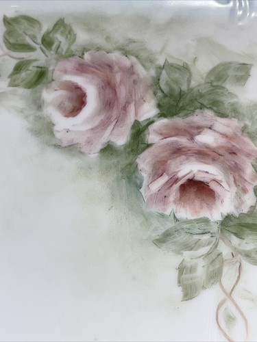 Vintage Hand Painted Porcelain 3 Piece Dresser Set Floral Pink Roses Blue Trim - Picture 5 of 7