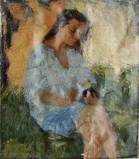 Ukrainian Soviet Oil Painting female portrait figure postimpressionism girl