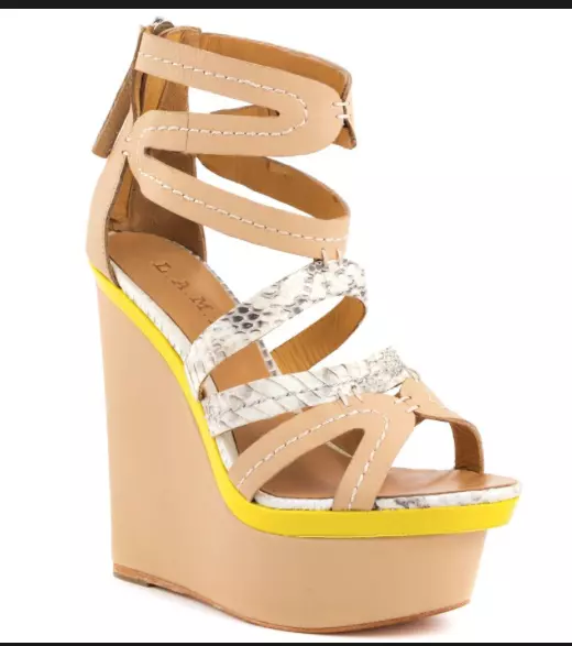L.A.M.B. GWEN STEFANI JENELLE strappy back zip platform wedge nude pumps shoes