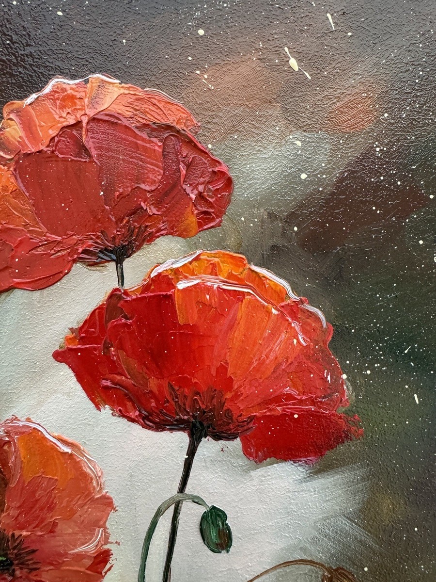 Original Art Poppy Painting Flowers Art Red Poppies Oil Painting