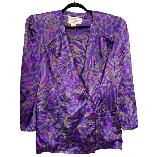 Vtg DONNA MORGAN Women Blazer Skirt Set Sz 11/12 Purple Green Event Party 72-6 - Picture 4 of 15