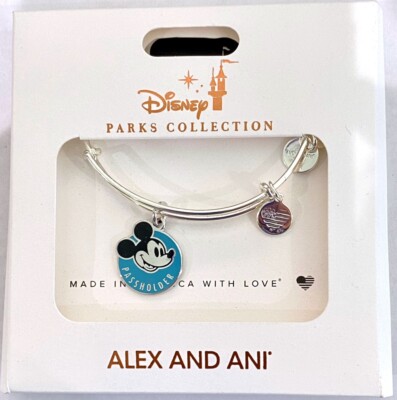 New Disney Alex And Ani Annual Passholder Blue Mickey Silver Bangle Bracelet