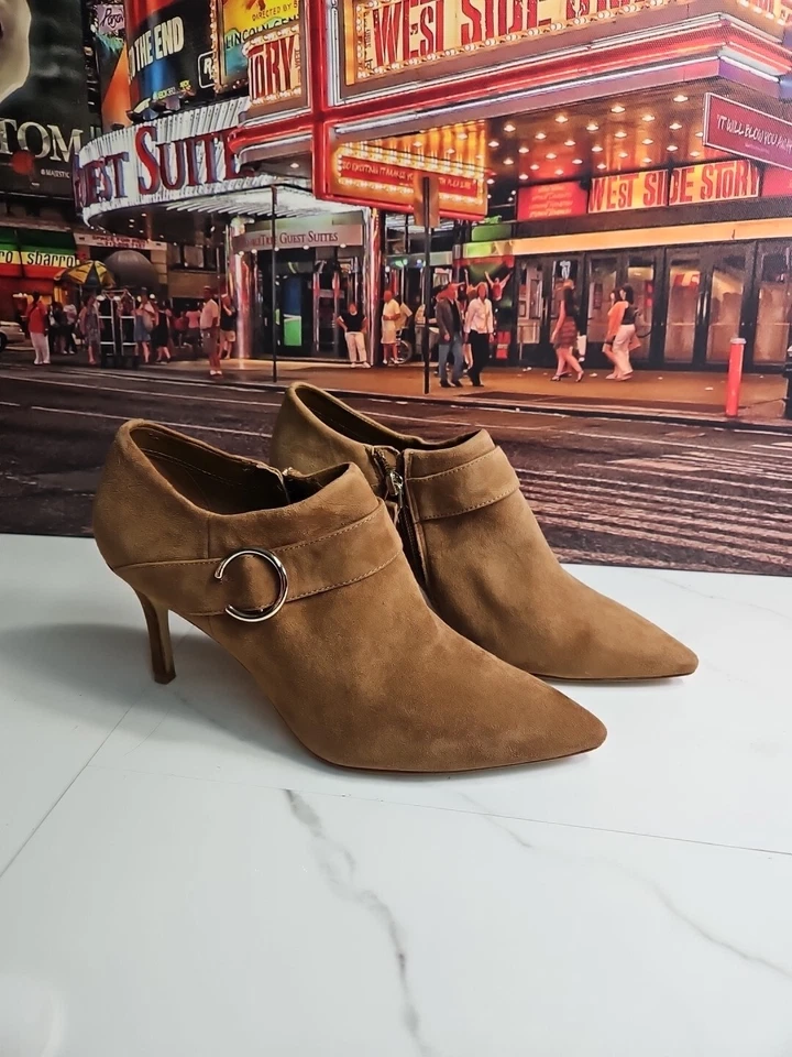 Nine West Brown Suede Leather Zipper Up Pointed Toe 3" Heels Pump Shoes 7.5M - Image 2 of 4