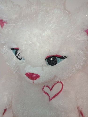 Build-A-Bear Workshop Plush White Pink Heart Sassy Kitty Cat- Stuffed 18" Inc - Picture 2 of 7