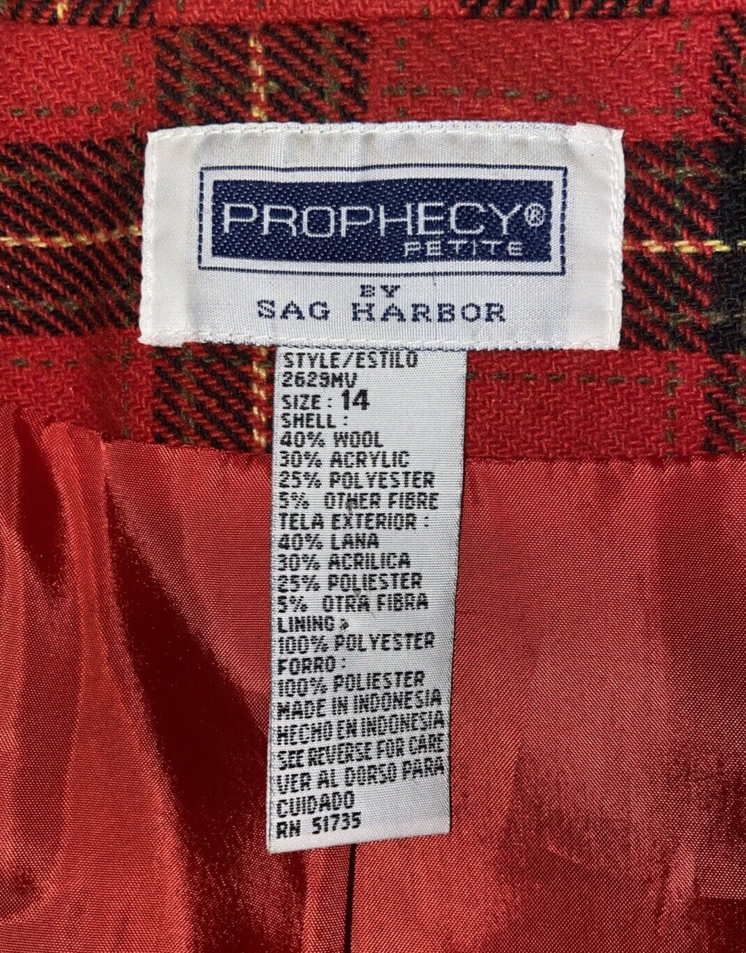 Vintage Prophecy Sag Harbor 90s Plaid Red Black Oversize Blazer Size 14 L/XL image 10