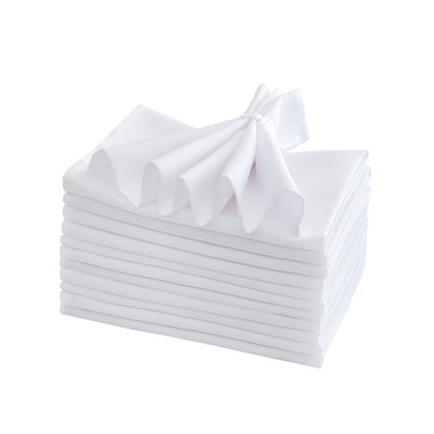 White Polyester Fabric Dinner Napkins Hemmed Edges Washable 17x17'' 12 Pack