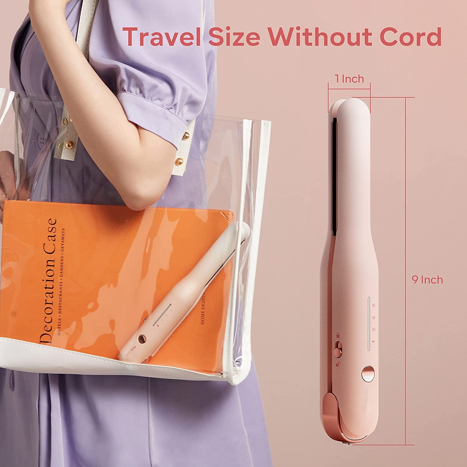 1" Cordless TypeC Rechargeable Mini Hair Straightener, 2 in 1 Portable