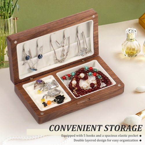 Wooden Travel Jewelry Box Portable Jewelry Organizer Box Velvet Jewelry* - Picture 4 of 11