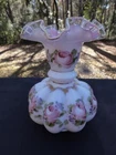 Mid Century Modern Fenton Charleton Series Peach Crest Tulip Vase Rose Pattern
