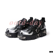 Men Carved Lace Up Punk Leather Shoes Metal Low Top Platform Shoes Gothic Shoes