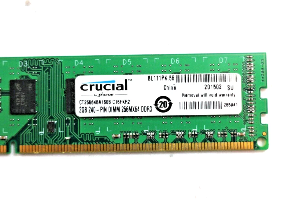 2GB Crucial CT25664BA1339.M8FMD 256MX64 DDR3 240pin DIMM Memory RAM - Image 2 of 3