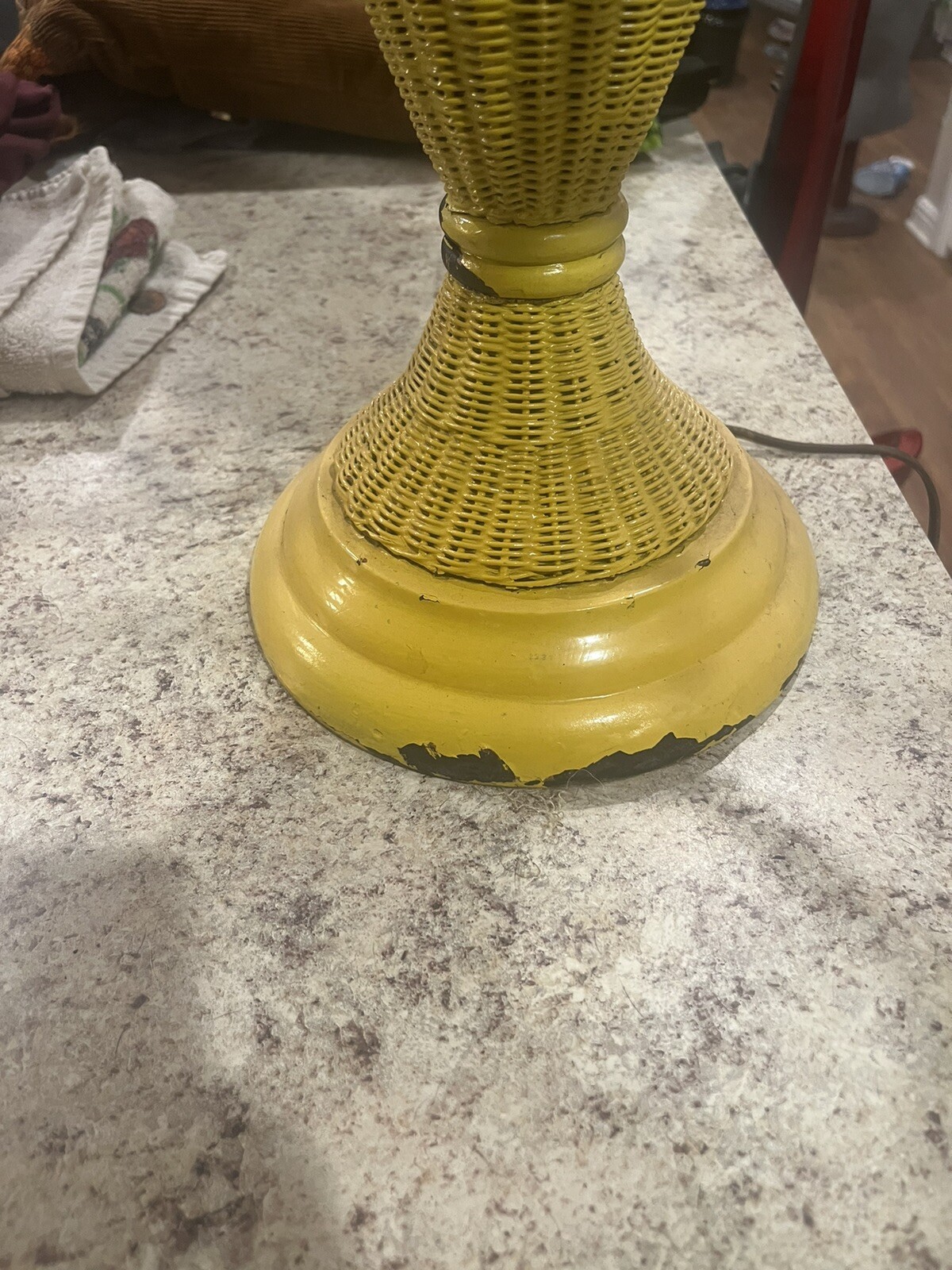 Vintage Wicker Table Lamp yellow 1970s 2Way Faux Bamboo Rattan