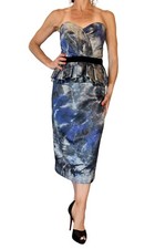 PETER SOM MADE IN ITALY WOMEN'S STRAPLESS PEPLUM SHEATH DRESS MULTI TWEED 4