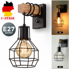 Retro Wand Lampe Flur Strahler Schalter Wohn Schlaf Zimmer Leuchte Schwarz/Holz