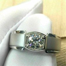 Solitär 2 Karat Rund Diamant Hochzeit Herren Ring Verlobungsring Weißgold-Finish