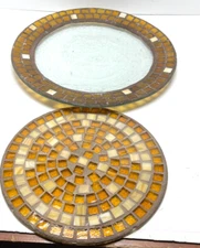 Lot of 2 Glass Mosaic Hand Made? Plates dish Decor Plant holder Table Counter