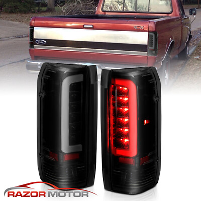 For 89-97 Ford F150 F250 F350 Red C-Shape LED Black Smoke Taillights Brake Lamp