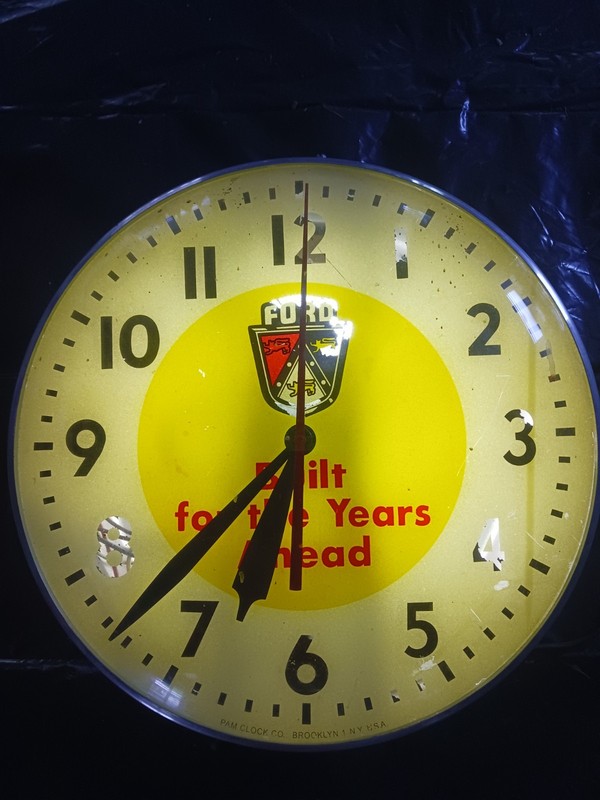 Original unrestored Pam Clock 15 in Ford Motor Co. Crest FoMoCo Lincoln Mercury