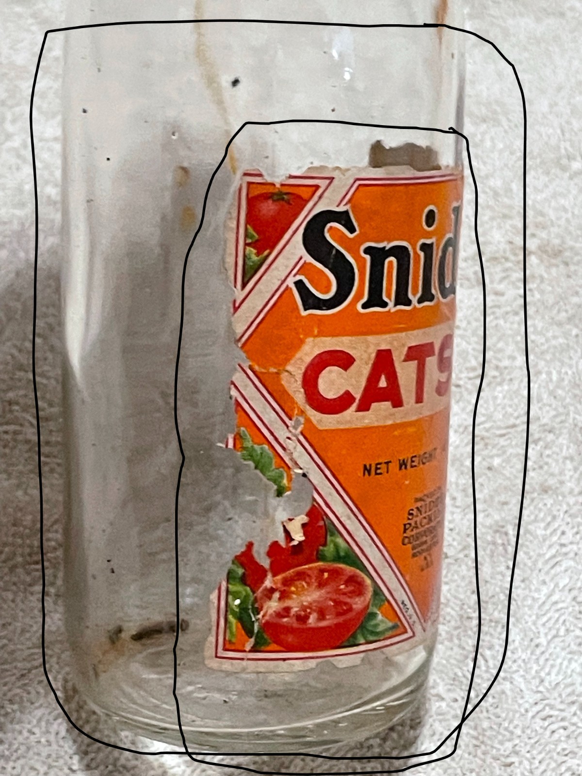 Snider's Catsup Paper Label Glass Bottle Rochester, NY As Seen