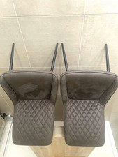 Set of 2 Grey Upholstered Quilted Dining Chairs, Padded Seat, Metal Legs