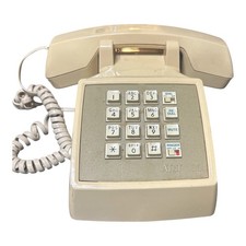 Vtg AT T 100 Beige Traditional Push Button Corded Landline SKU:Uline 
