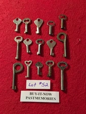 LOT OF 15 MINIATURE ANTIQUE VINTAGE BARREL KEYS, UNCLEANED RUSTY LOT#52