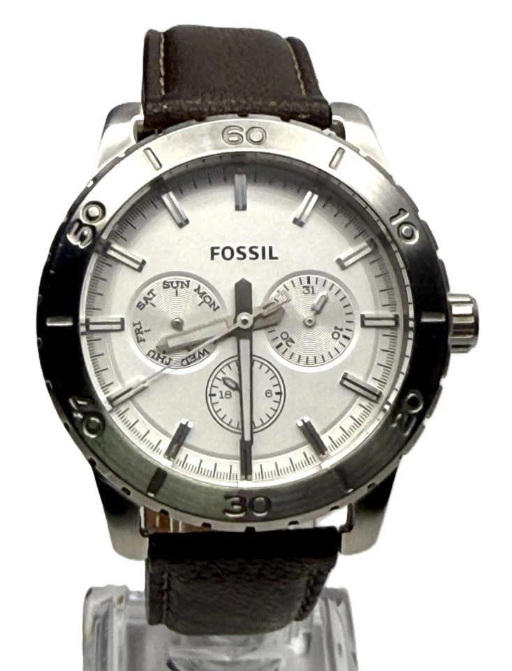 FOSSIL BQ1623 S. STEEL MULTIFUNCTION SATIN WHITE DIAL LUME HANDS 10ATM MEN WATCH - image 3 of 4