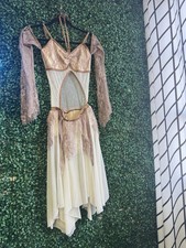 women's competitive figure skating dress long sleeve gold beaded sparkle