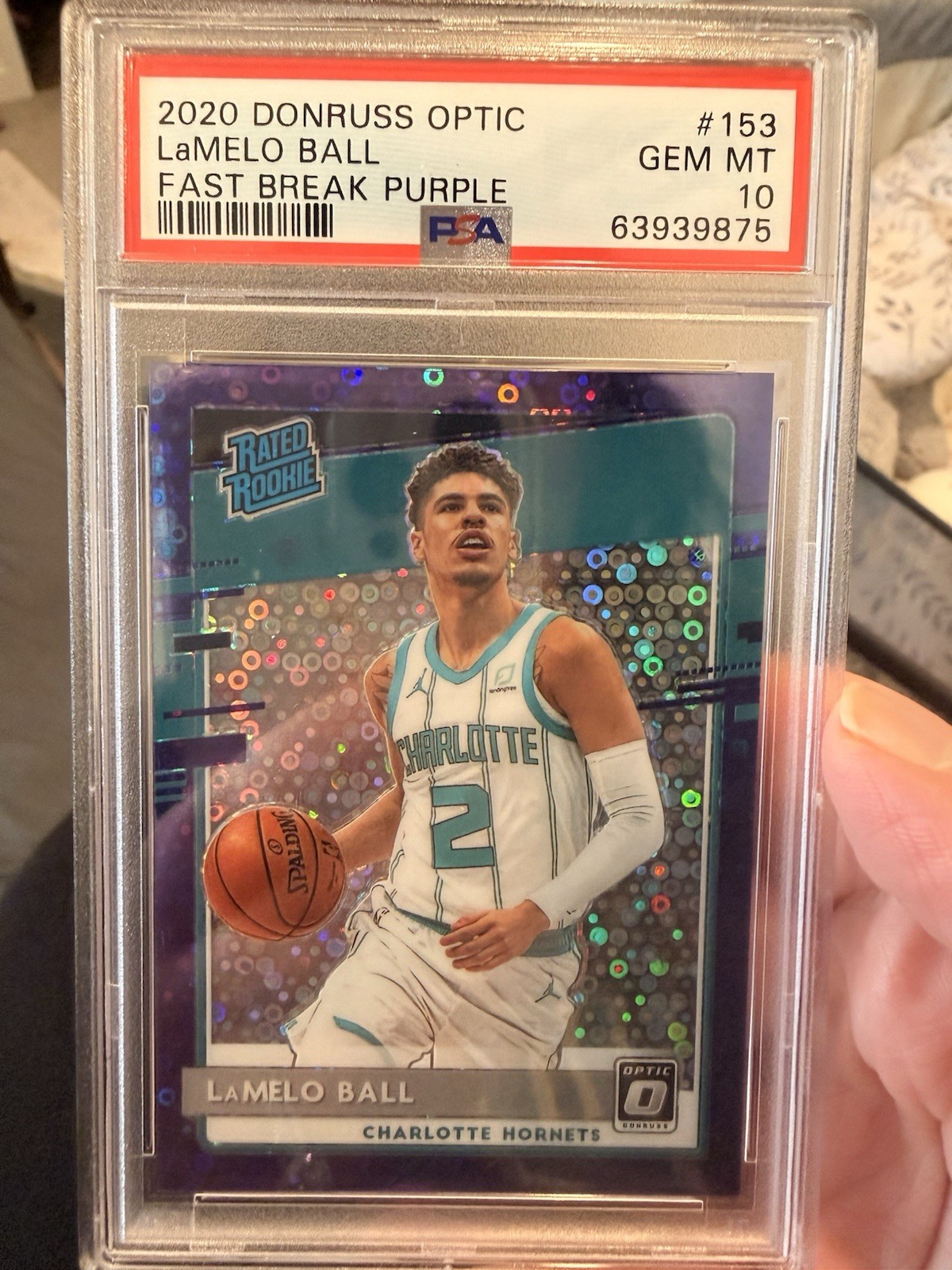 2020-21 Donruss Optic Rated Rookie LaMelo Ball Purple Fast Break /95 (RC) PSA10
