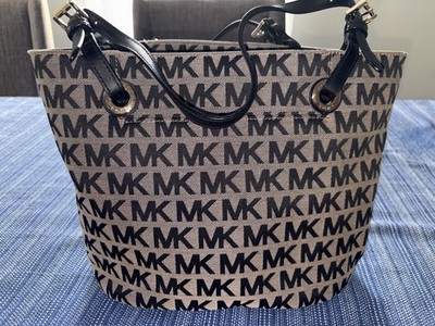 Michael Kors Jet Set MK Monogram Chain Tote Black Vanilla Shoulder Bag