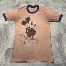 Vintage 70s Walt Disney Productions Mickey Mouse Ringer T-Shirt Womens XS Brown