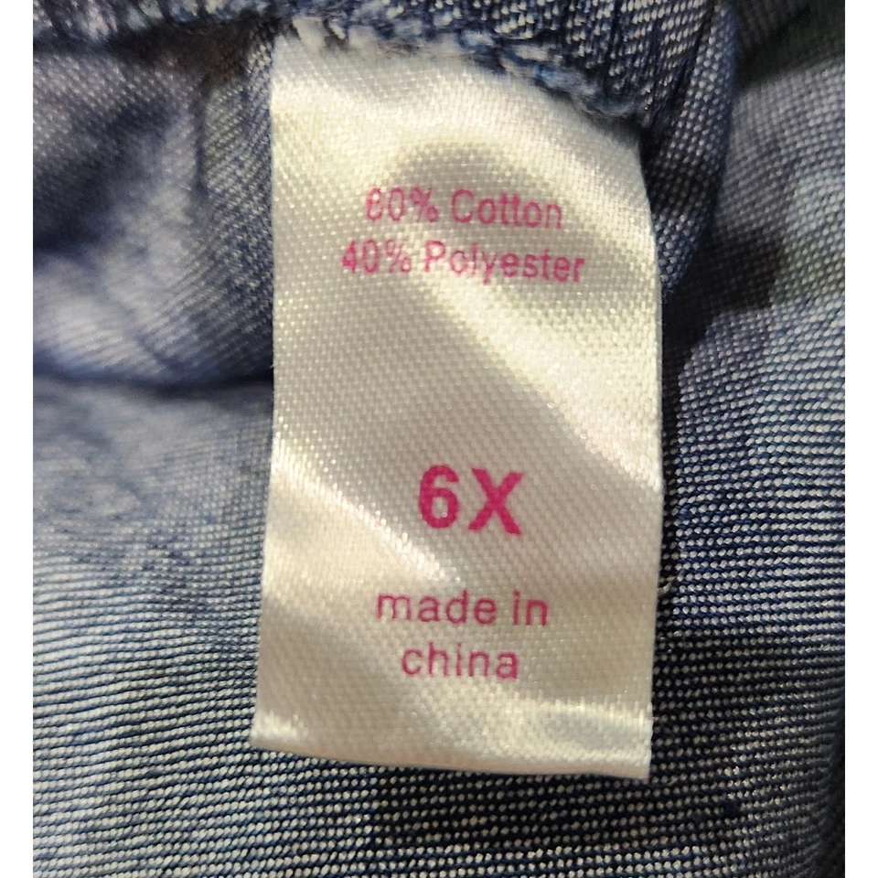 Top de mezclilla para casa de muñecas niñas con botones corbata frontal sin mangas rosa ribete de encaje talla 6X Foto 4 de 4