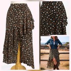 LUSH Midi Skirt Sz S Navy Ditsy Floral Ruffle High-Low Boho Cowgirl Western Chic