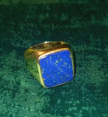 Lapislazuli Ring 585 Gold, kompakte Ringschiene, Größe 60, Herstellerpunze 