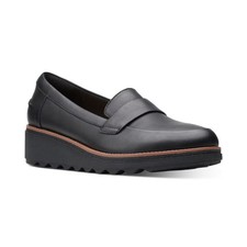 Women's Clarks Sharon Gracie Slip-On Loafer Flats Black Leather