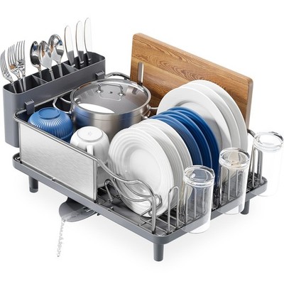 Stainless Steel Dish Rack, Large Drainer With Utensil Holder, Silver