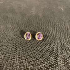 14k Yellow Gold Amethyst Clip On Earrings 4.66g Combined